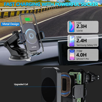 Car Wireless Charger Bracket with Smart Sensor 15W Fast Charging